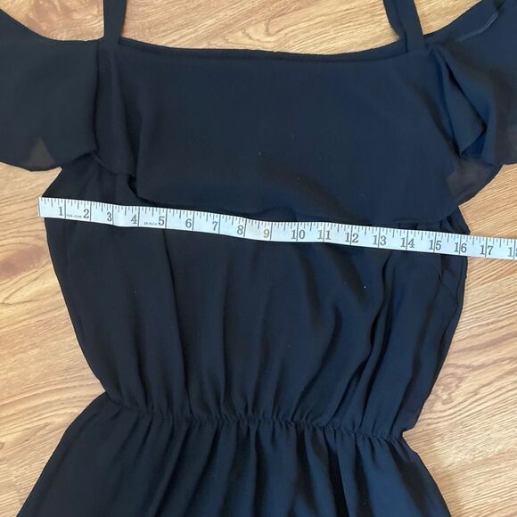 Black Dress Cold Shoulder Mini with T Straps - Picture 4 of 6